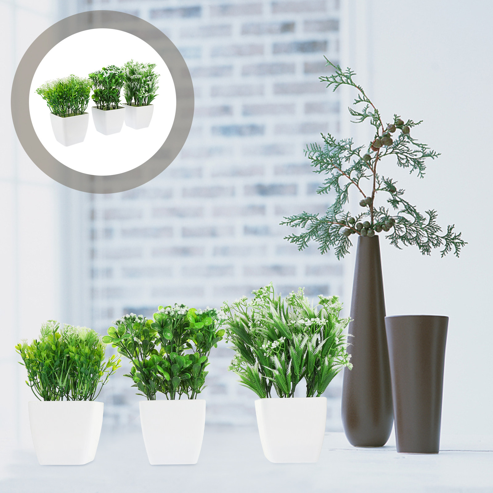 Bonsai Garden And Cafe - 3Pcs Realistic Artificial Bonsai Plants Fake