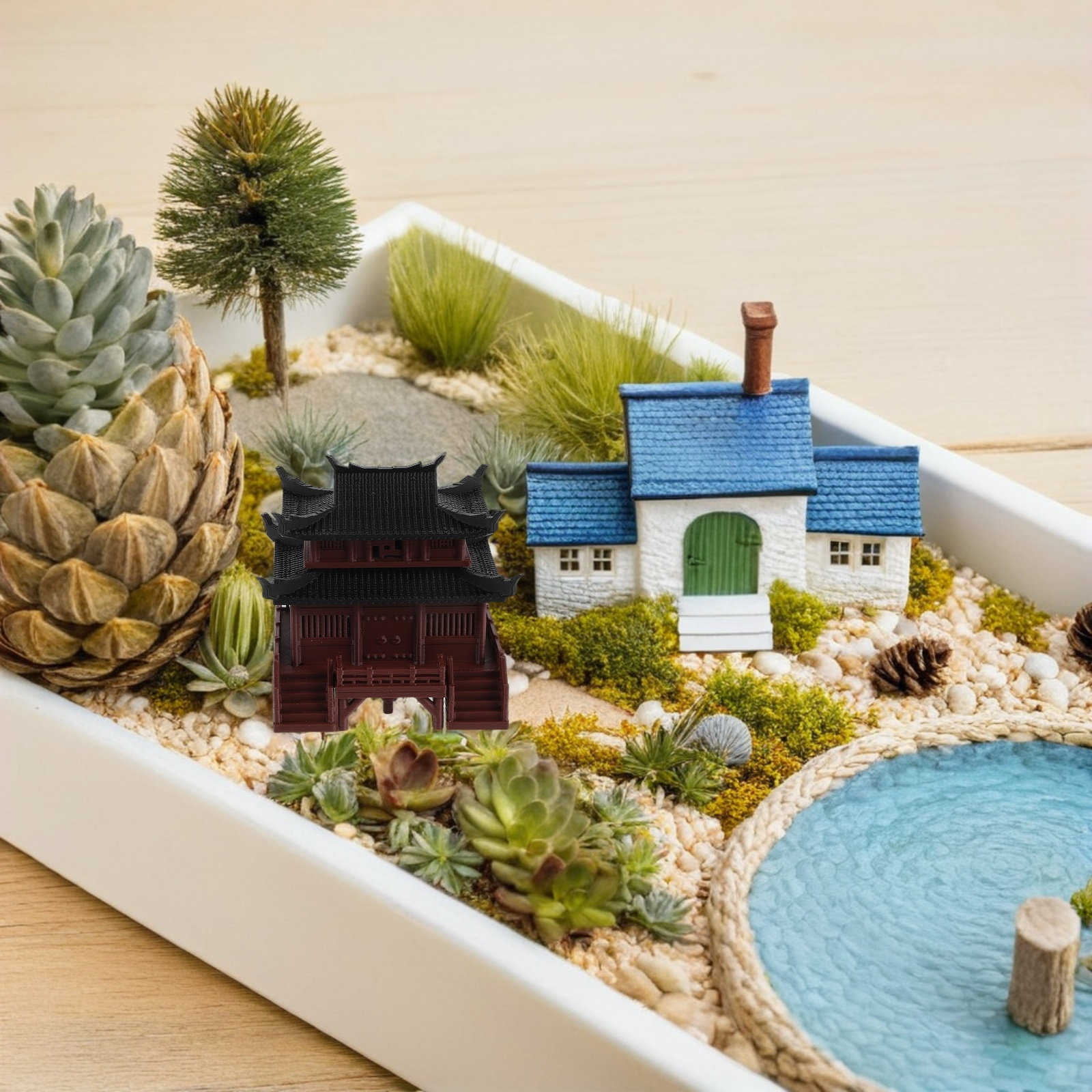 Up Bonsai Garden - Mini Chinese Pavilion Light-Up Ornament for
