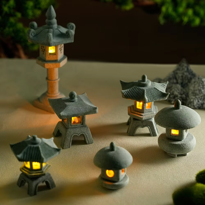 Mini Bonsai Zen Garden - Mini Pagoda Lantern Light Garden Statue