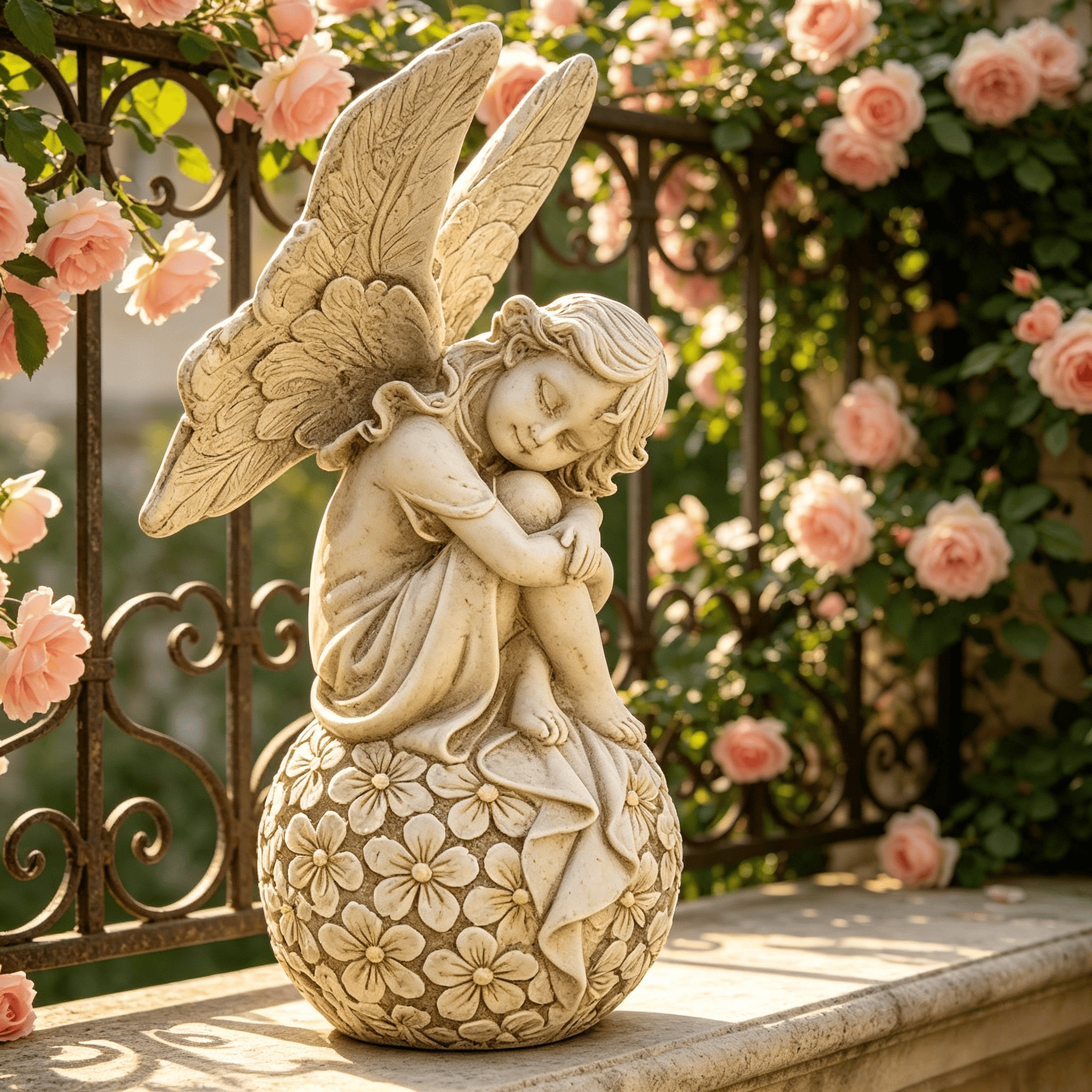 Bonsai Garden Ornaments - 13.2-inch Garden Fairy Statue, Sleeping Angel