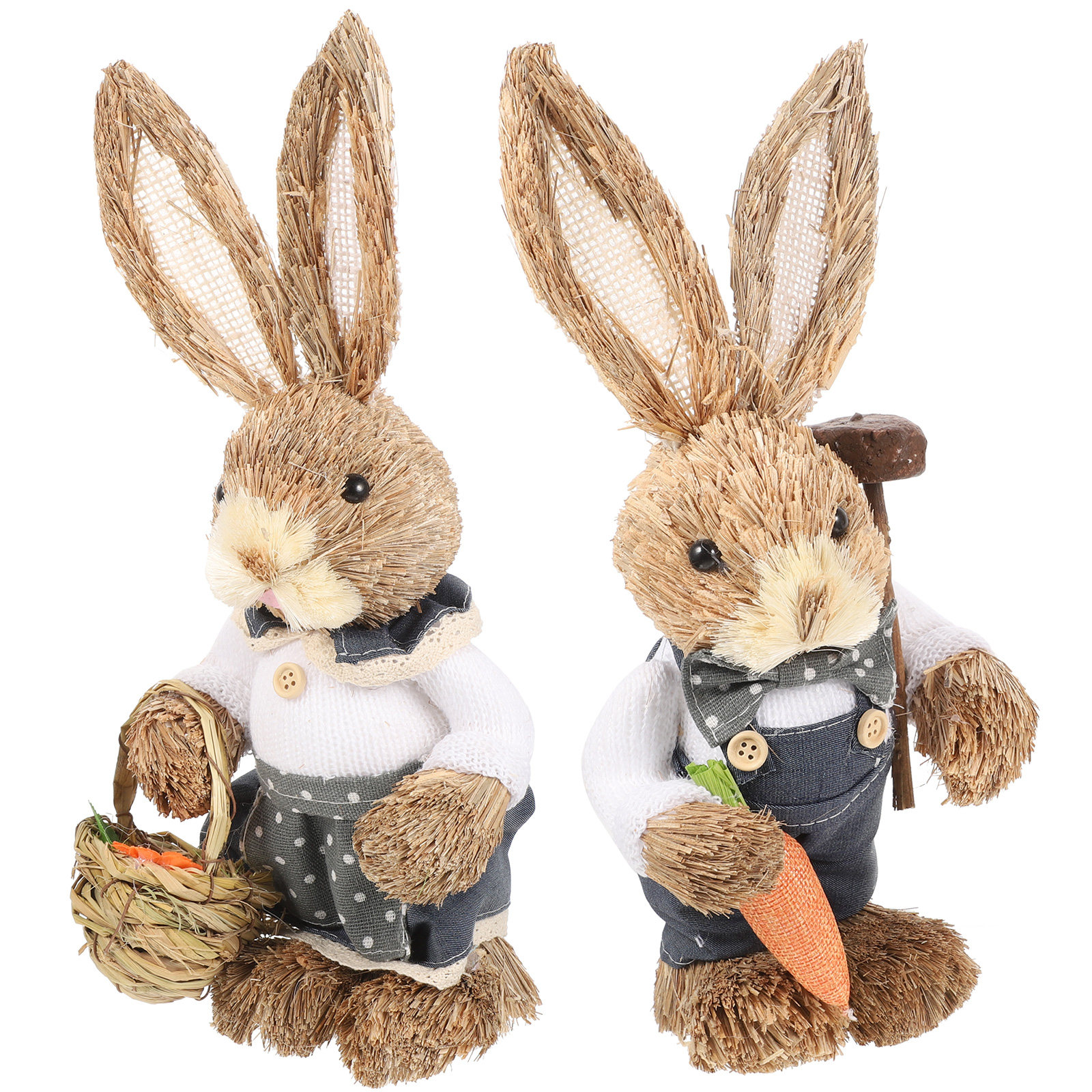 Bonsai Garden Ornaments - 2Pcs Handwoven Straw Bunny Statues Decorative