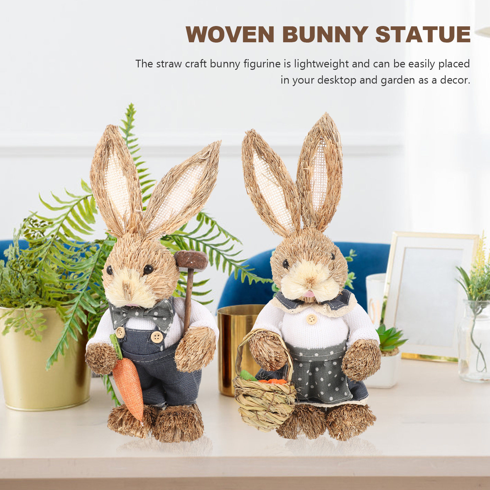 2Pcs Handwoven Straw Bunny Sta - Bonsai Garden Ornaments recension och pris