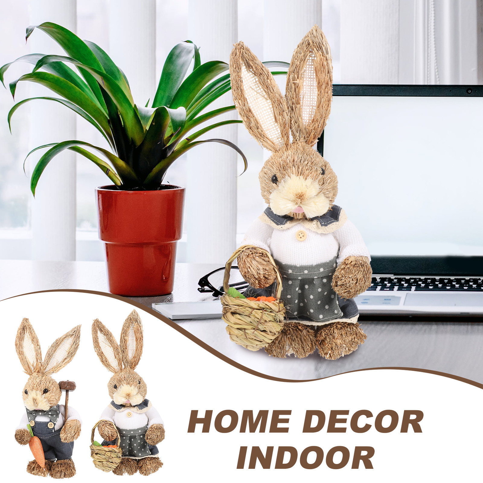 2Pcs Handwoven Straw Bunny Sta - Bonsai Garden Ornaments recension och pris